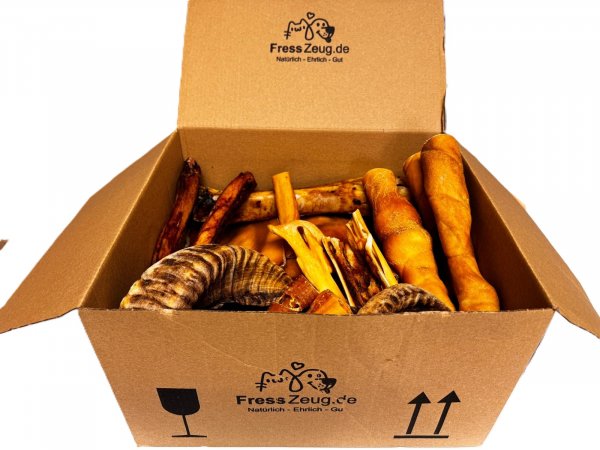 Mischbox: Die Harte Kiste I XXL Kauartikel für starke Hunde I Ochsenziemer & Knochen