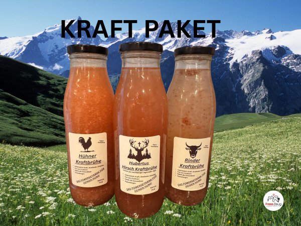 6er Set XXL Kraftbrühen Mix – Rind, Huhn, Hirsch (6x 500ml) – Gelenk- & Immun-Booster