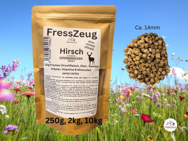 Jetzt testen! Hirsch ofengebacken, Trockenfutter: Schonend. Wild. Sonst Nichts.