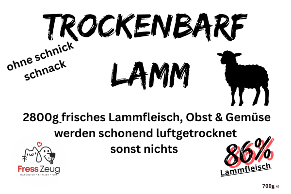 Trockenbarf vom Lamm mit , 87% Lammfleisch, Obst und Gemüse getrocknet 700g