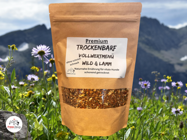 Trockenbarf Vollwertmenü – Wild & Lamm – Naturnahe Ernährung für vitale Hunde 700g